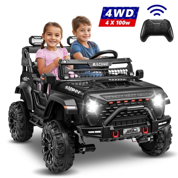 VIBESPARK 24 Volt 2-Seater Ride on Toys with Remote Control, 9AH Electric Car for Kids, 4WD Battery Powered Ride on Truck Car, Power Car Wheels w/ Bluetooth, Music, Spring Suspension, 3-Speed, Black