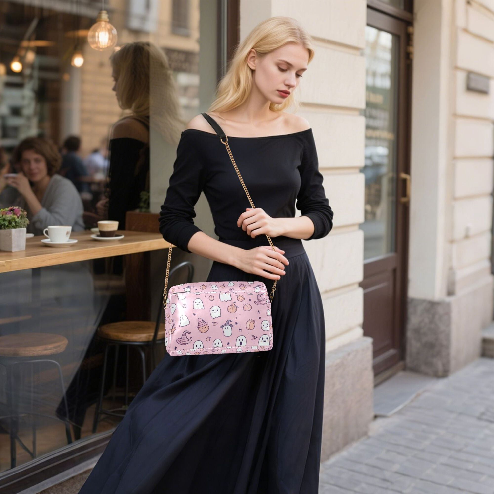 FORMRS Women Crossbody Purse with Chain Strap Vegan Leather Shoulder Handbag, Pink Halloween