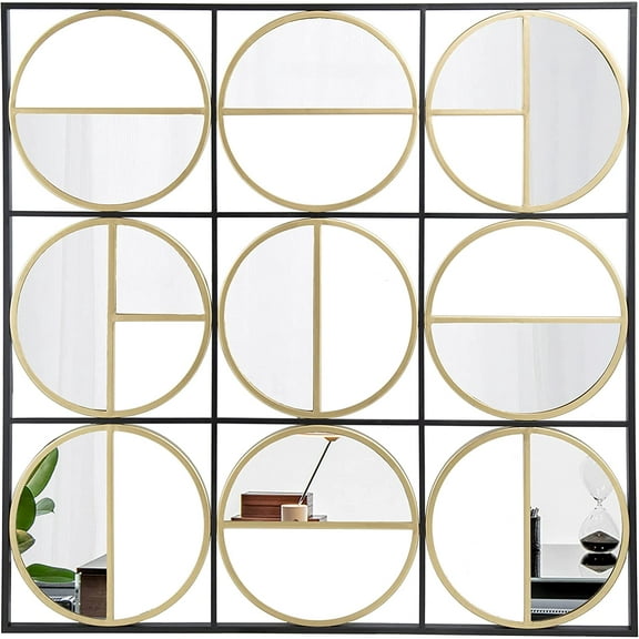 A&B Home 35" x 35" Unique Nine Circle Wall Mirror with Square Black Metal Frame
