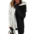 thumbnail image 2 of Women Fall and Winter Open Front Long Sleeve Hooded Knit Cardigan Color Block Outwear Coats Black & White L, 2 of 7