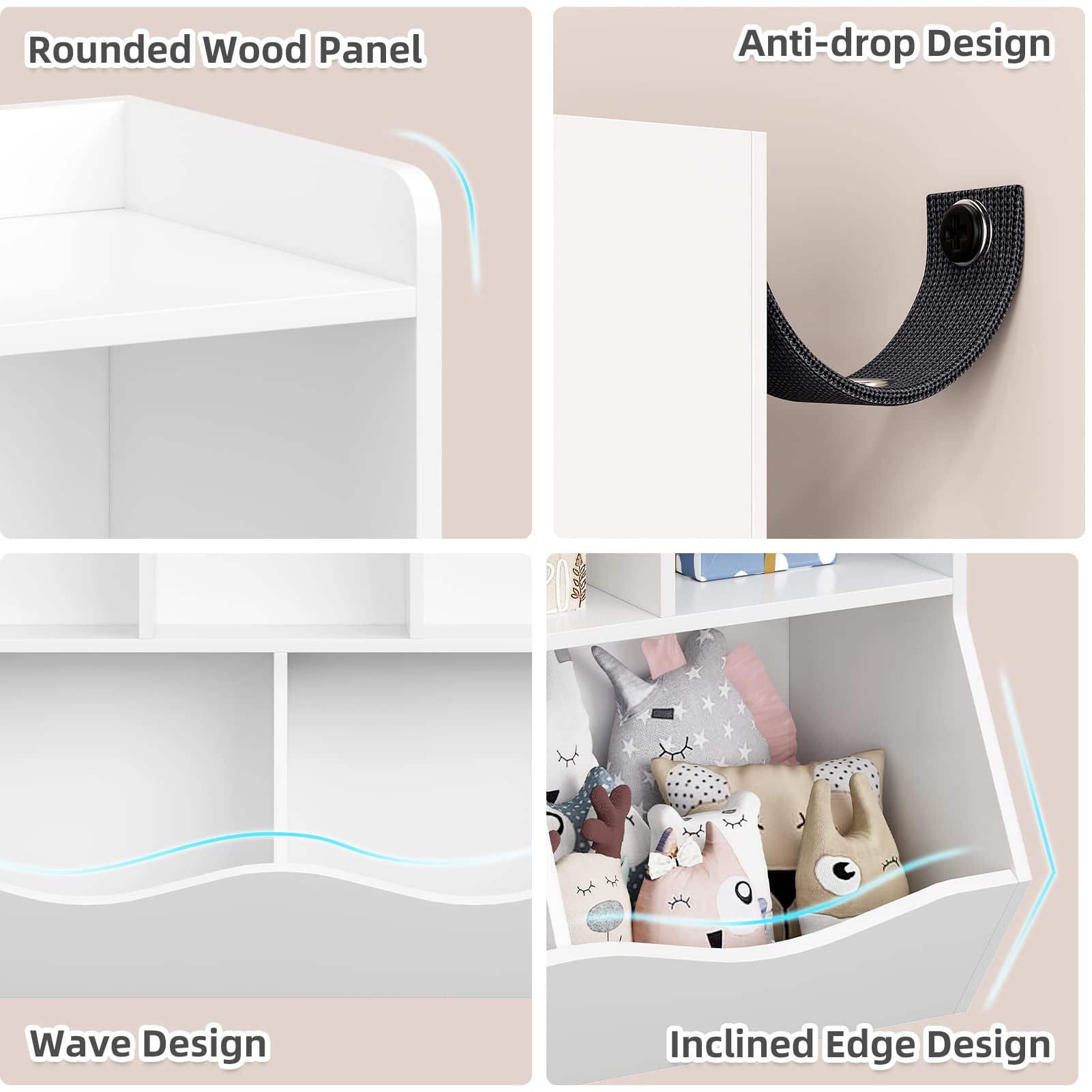 Kids Toy Storage with Bookshelves, Multifunctional Toy Storage Organizer, Toys Box with 5 Storage Compartments, Kids Bookcases Cabinets for Playroom, Bedroom, Nursery, Preschool