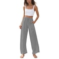thumbnail image 4 of Sewkxo Linen Pants Women Summer Drawstrings Wide Leg Trousers High Waisted Casual Loose Fit Palazzo Pant with Pockets,Gray S, 4 of 5
