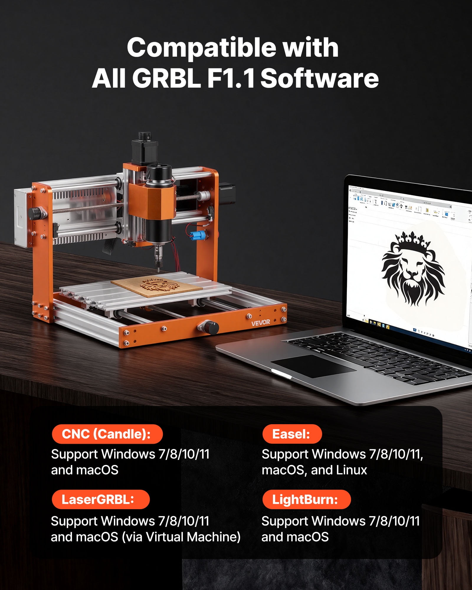 VEVOR CNC Router Machine, 500W Spindle, 3-Axis Wood Engraving Milling Machine, with 300 x 180 x 80 mm Working Area, Offline Controller, Limit Switch, E-Stop, for Wood Acrylic Plastic Carving Cutting
