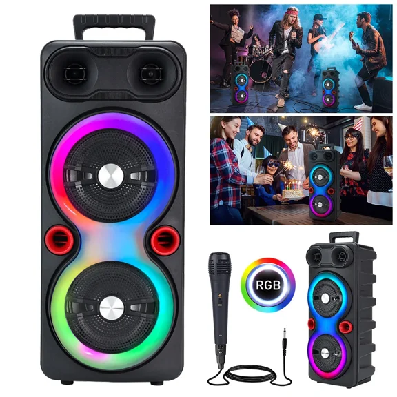 Foxnovo Portable Outdoor Karaoke Speaker with Powerful Bass and Dj-Style Lighting for Gatherings
