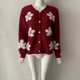 thumbnail image 4 of Arlun Women's Elegant 3D Floral Cardigan Sweaters Fall Winter Long Sleeve Crewneck Knitted Sweater Outerwear Ladies Casual Loose Fit Soft Warm Button Open Front Cardigans 1-Red M, 4 of 4
