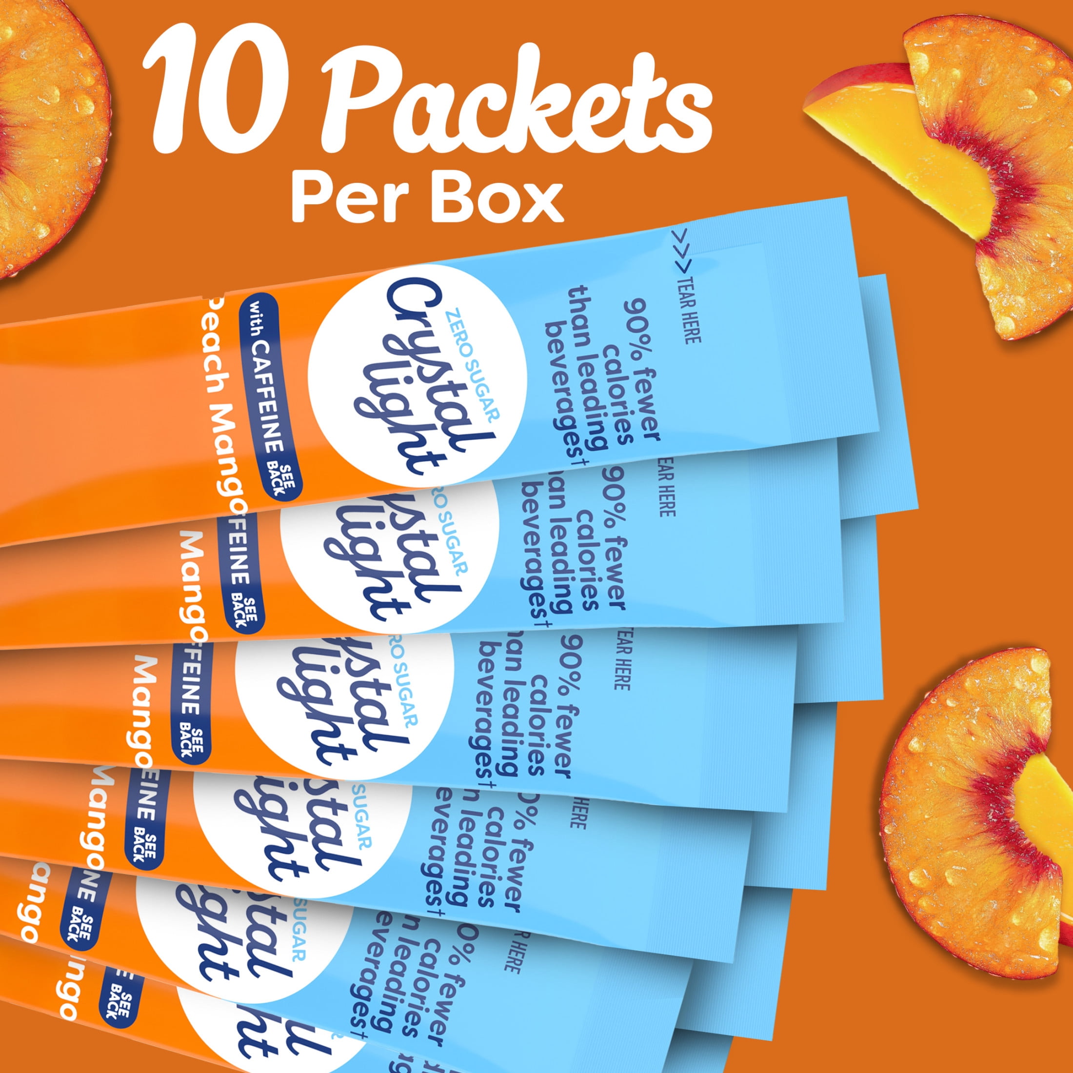 (4 pack) Crystal Light Drink Mix with Caffeine, 10 Packets, for Convenient On-the-Go Flavorful Hydration, Peach Mango Natural Flavor With Other Natural Flavor, Zero Sugar, 0.7 oz