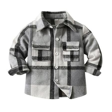 Likimi Toddler Kids Boys Shirt Long Sleeve Plaid Print Lapel Tees Casual Loose Soft Spring Fall Tops Size 2-3 Years Light Gray