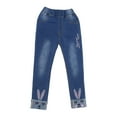 thumbnail image 2 of WIBACKER Little Big Girls Kids Distressed Ripped Teens Jeans Blue Rabbit Slim Denim Pants 9-10T, 2 of 14