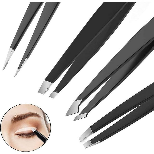 Eyebrow Tweezers, Stainless Steel Eyebrow Tweezers, Beard, Tweezers and All Hair Types, Black