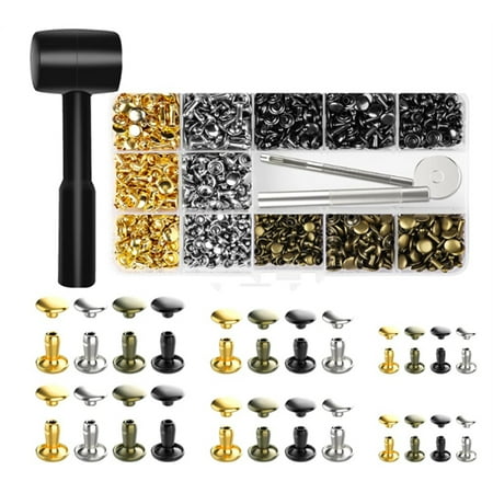 

480 Sets Leather Rivets Double Cap Rivets Tubular 4 Colors 3 Sizes Metal Studs with Fixing Tools for DIY Leather/Craft