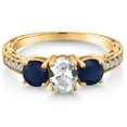 thumbnail image 3 of Gem Stone King 2.32 Ct White Created Sapphire Blue Sapphire 18K Yellow Gold Plated Silver Ring (Size 8), 3 of 6
