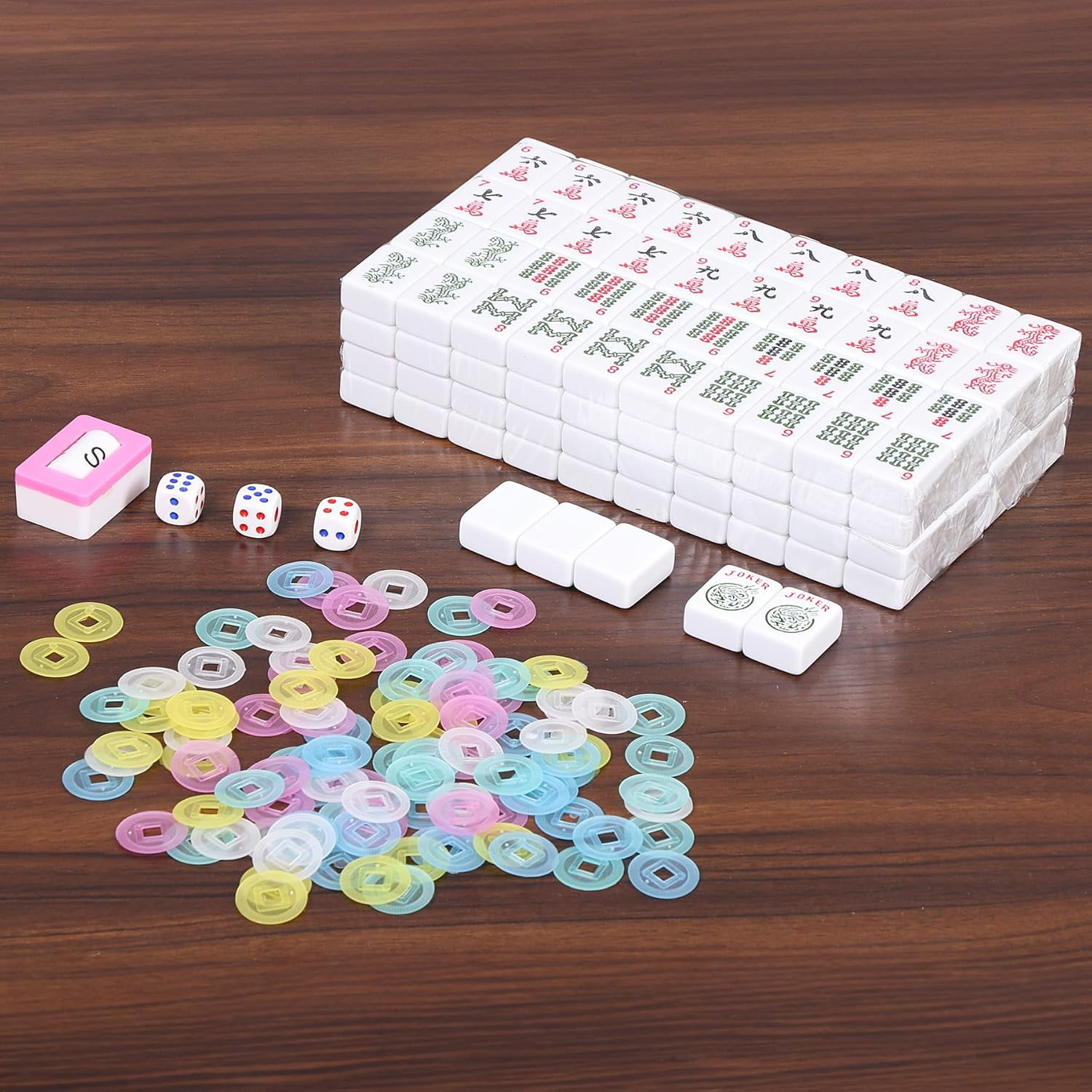 NIUMU American Mahjong Mah Jongg Set 166 Tiles 4 All-in-One Color Rack/Pushers Soft Bag Full Size Complete Mahjongg Ma Jong Set (Blue)