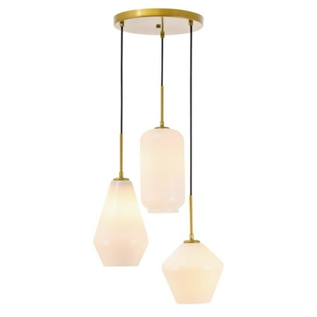 

Gene 3 light Brass and Frosted white glass pendant