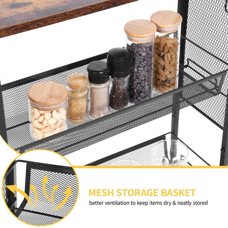 DWVO Slim Rolling Kitchen Cart With Wood Top – 4-Tier Mobile Storage Cart For Small Spaces, White