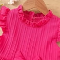 thumbnail image 5 of Little Girls Summer Plaid Dress Ruffle Sleeve Bow Tiered Dress Crew Neck Casual Cute Toddler Clothes Hot Pink, 6 Years, 5 of 7