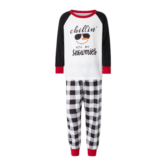 TSEXIEFOOFU Family Matching Pajamas Set Sunglasses Letter Print Long Sleeve Tops and Plaid Pants Sleepwear