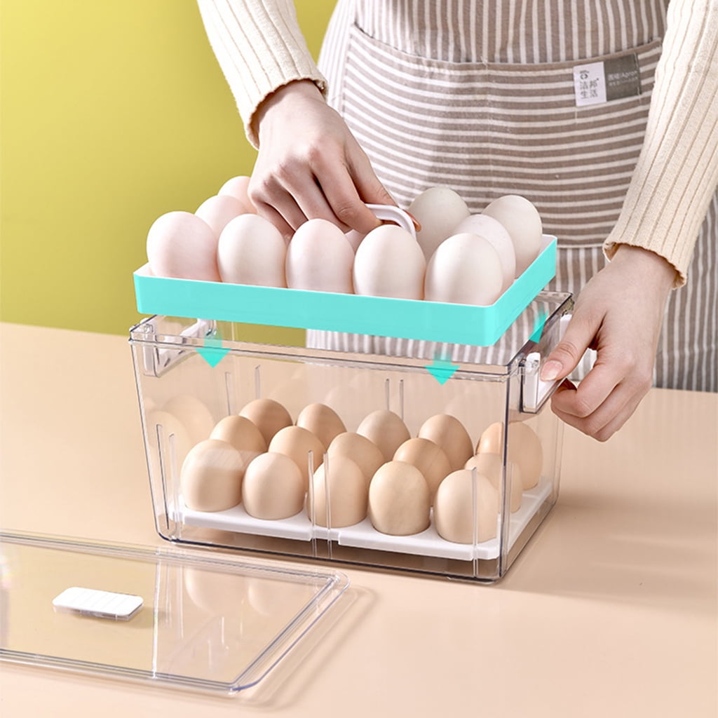 Kitchen Refrigerator Plastic Clear Storage Box Transparent Food Egg Dumplings Storage Containers Fridge Produce Saver Stackable Organizer with Lids Removable Drain Tray