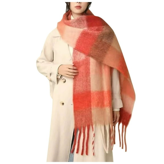 Yuanlong Winter Scarves Block Color Print Long Big Warm Fringed Shawls Wraps Warm soft Capes Lady Plaid Blanket Scarf