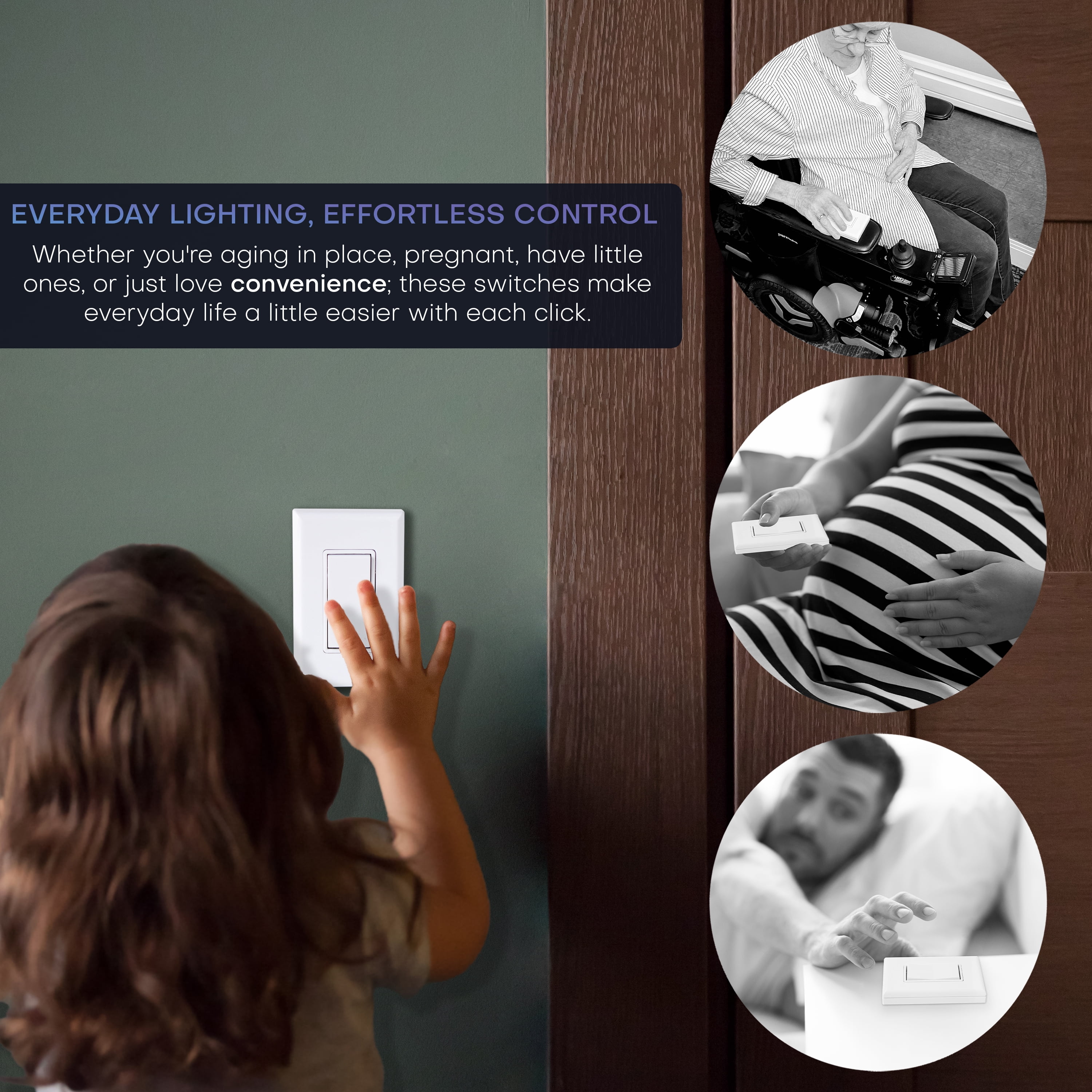 RunLessWire 2 Fixture On/Off Wireless Battery-Free Remote Light Switch Kit 150ft Range - Light Almond