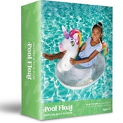 Joyfy Inflatable Unicorn Pool Float Raft with Glitters, Fun Beach Floaties, Ride On Unicorn Raft, Pool Toys, Party in Summer Lounge Raft Decorations for Kids