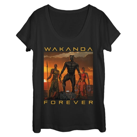 Women's Marvel Black Panther 2018 Wakanda Forever  Scoop Neck Black X Large