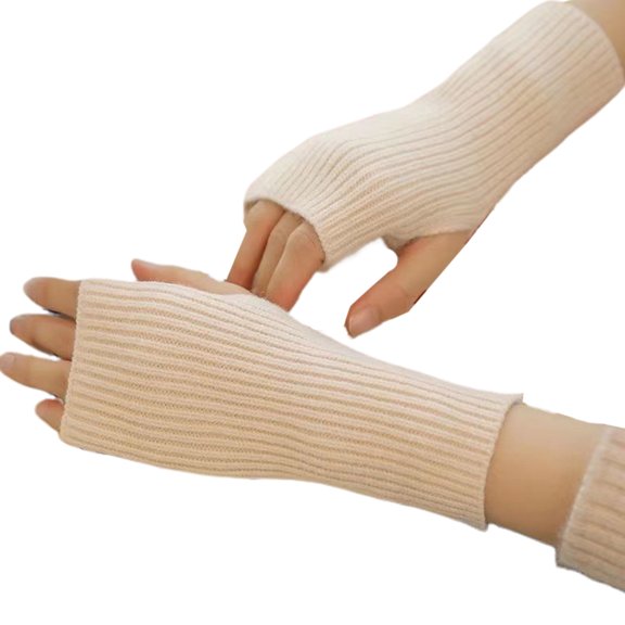 OOKWE Winter Half Finger Glove Knitted Stretchy Solid Color Mittens for Girl Typing