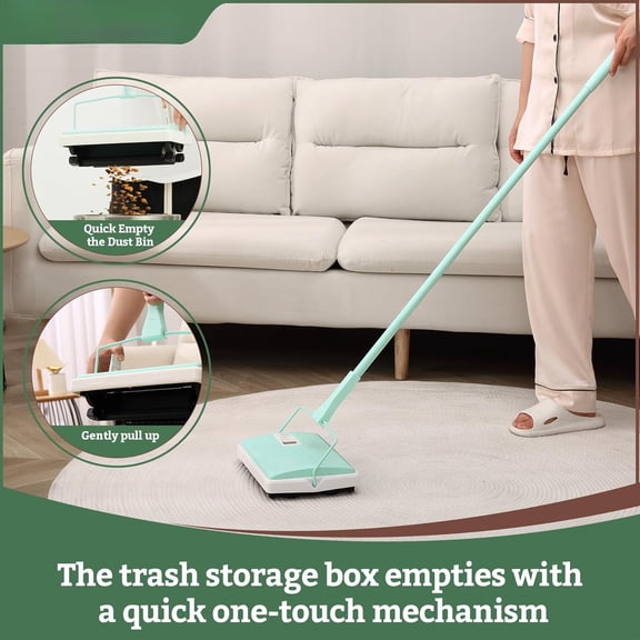 Mint X-Large Manual Carpet Sweeper – Quiet Non-Electric with 1 Extra Roller Brush