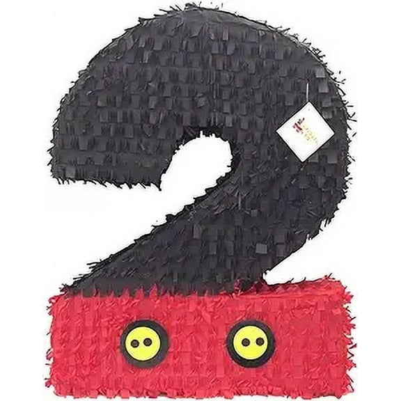 20" Tall Black & Red Number Two Pinata 23" Tall Yellow Buttons Mouse Themed Party Decoration Second Birthday