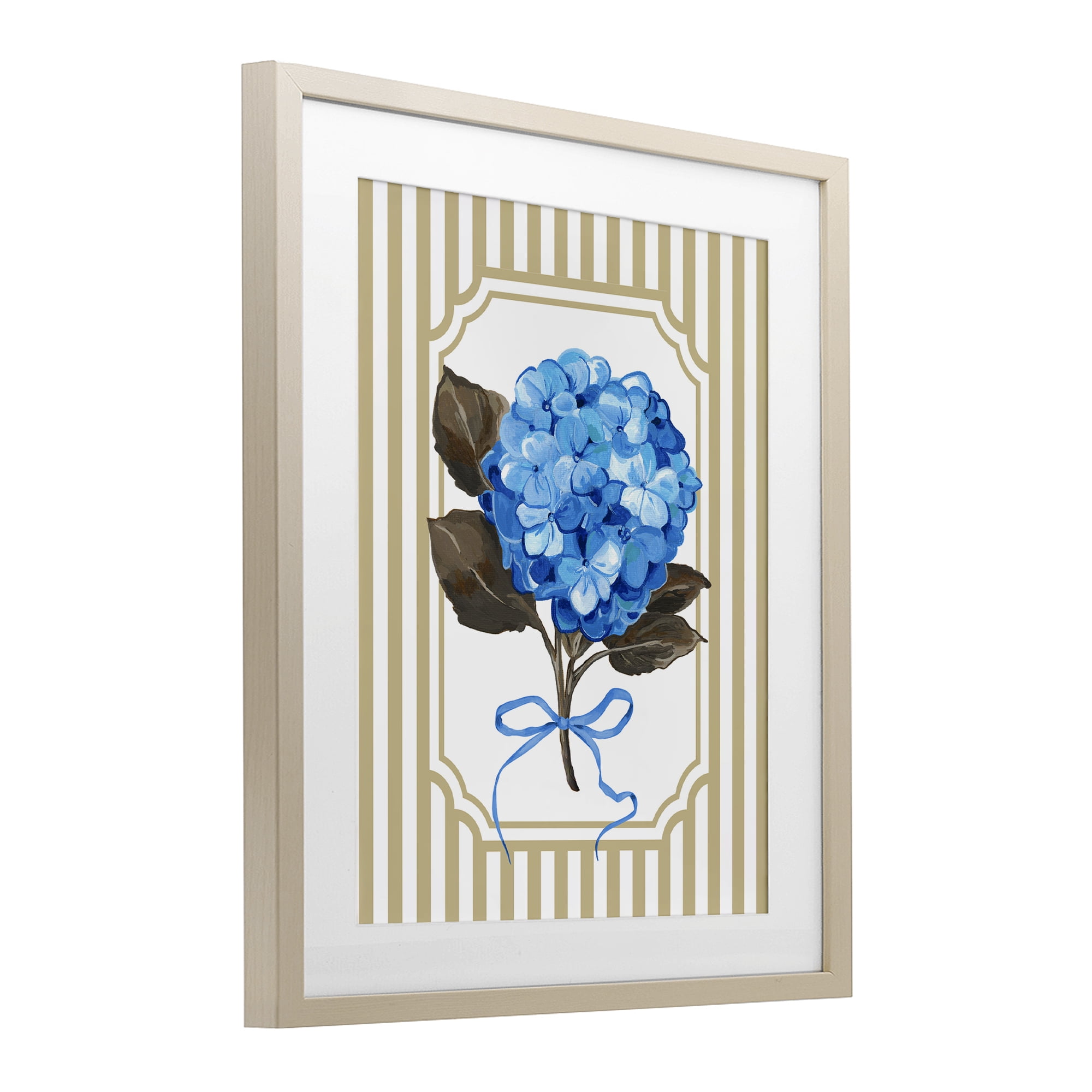 Hydrangea Bundle with Bow Birch Framed Print Under Glass, design by Adonna Ebrahimi