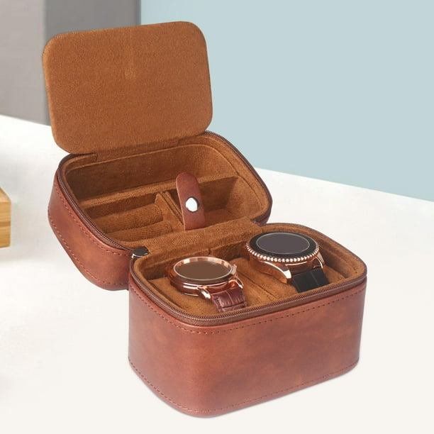 Bunblic Watch Jewelry Box Wristwatch Display Case Elegant Watch Case Container Portable Watch Box Watch Travel Case for 2 Watches Brown