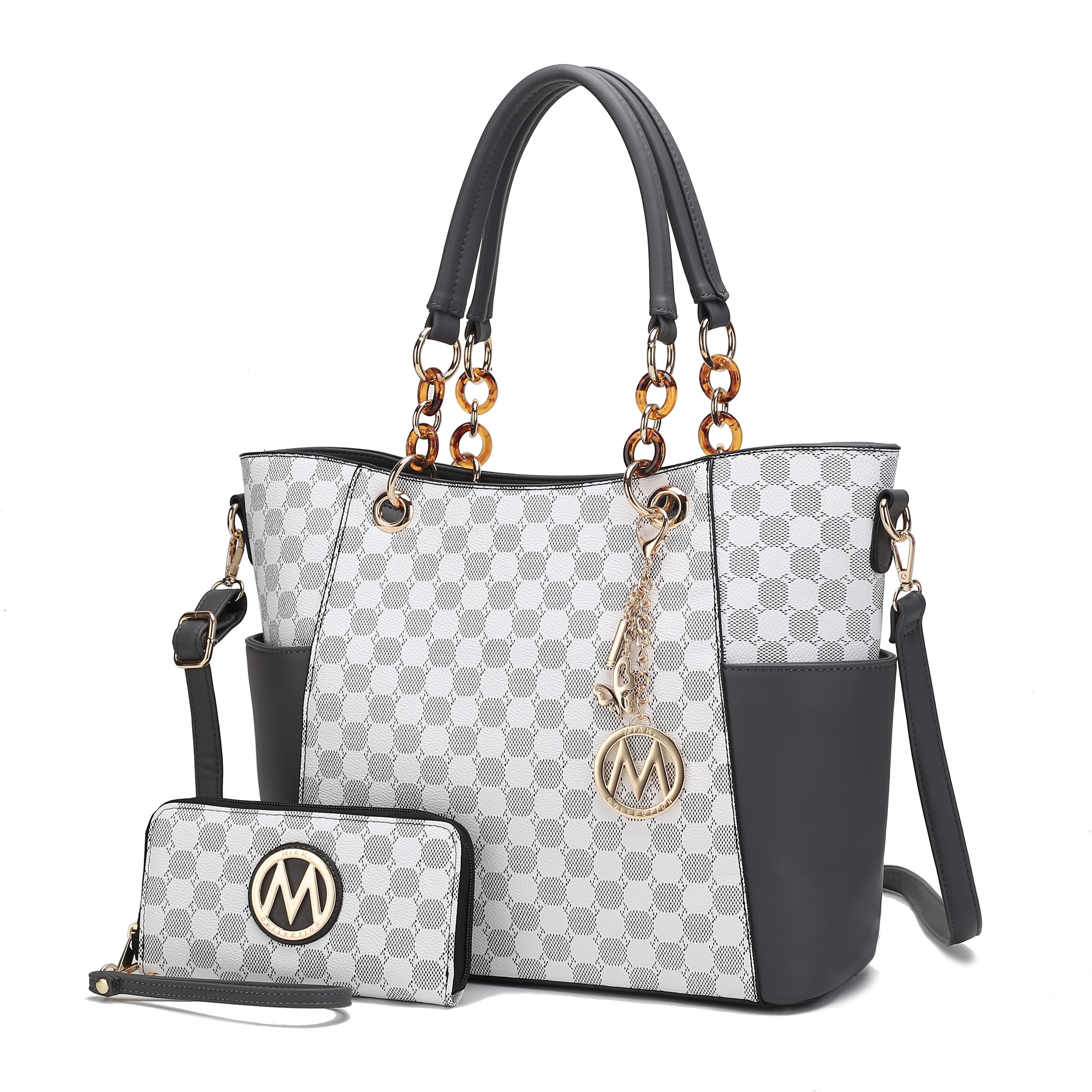 MKF Collection Vegan Leather Satchel Bag & Wristlet Set – Top Handle Shoulder Bag For Women