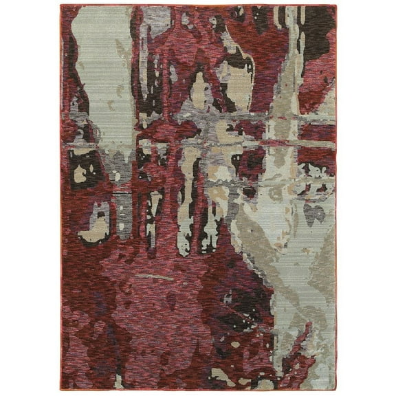 Oriental Weavers Evolution Area Rug - 8028B - 7'10" x 10'10" - in Red/ Beige - Modern Style, Stain Resistant, Family and Pet Friendly , Dining, Living Room Rug