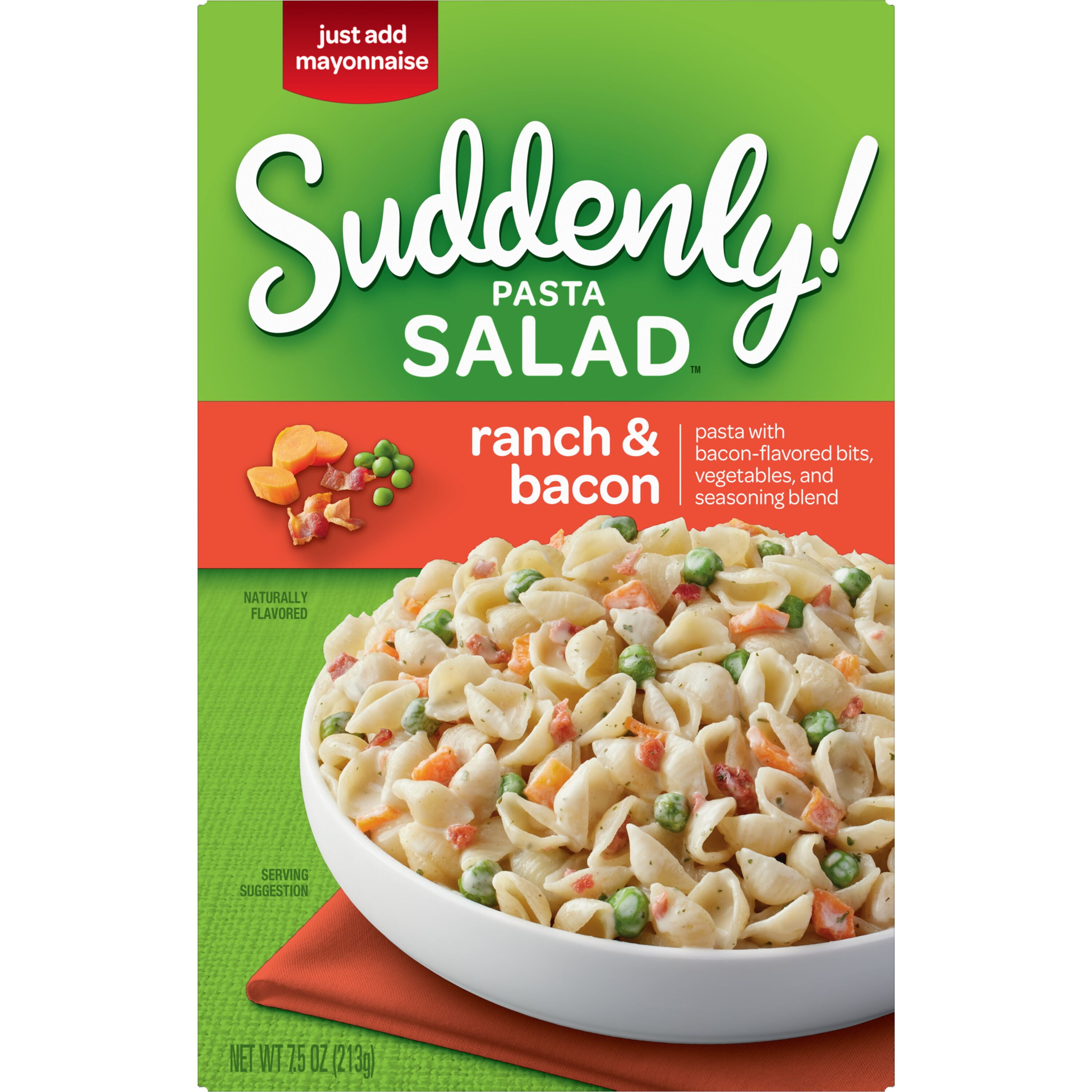 (12 pack) Suddenly Salad Ranch & Bacon Pasta Salad Mix with Vegetable Blend & Seasoning, 7.5 oz Box