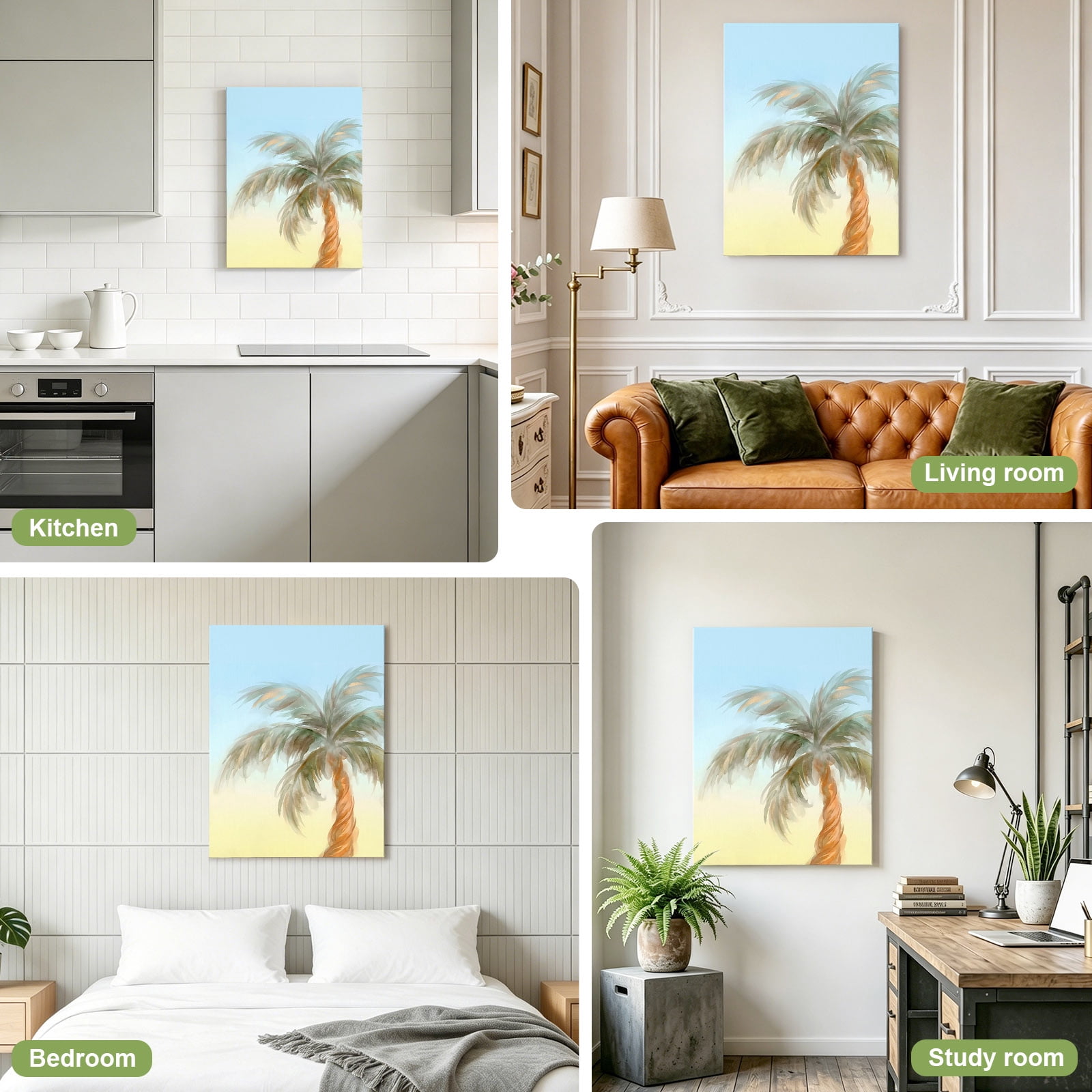 Summer Palm Tree Canvas Wall Art for Living Room, Coastal Tropical Plant Watercolor Texture Poster Print Painting for Bedroom Office Home Decoration Wall Pictures Prepare To Hang 22"x28"