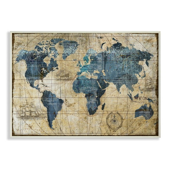 Stupell Industries Vintage Abstract World Map Design Wall Plaque Art by Art Licensing Studio