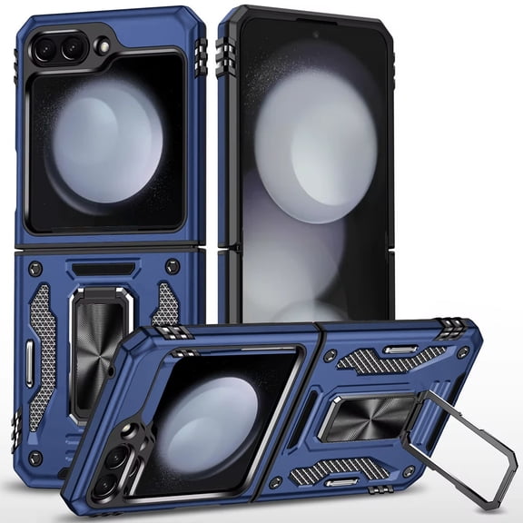 For Samsung Galaxy Z Flip 6 Hybrid Case with Rotation Ring Stand Shockproof & Movable Camera Window PC & TPU Armor Dropproof Phone Case Cover by Xpression - Blue