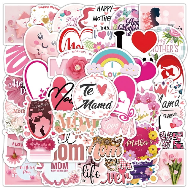 Paquete de pegatinas para el Día de la Madre, 50 unidades, de color rosa estético y corazón en forma