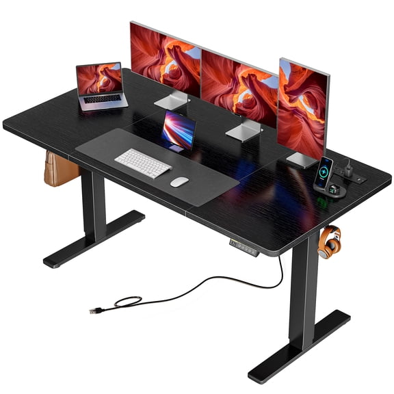 Amadwell Electric Height Adjustable Standing Desk, 55 x 27.6 Inches Gaming Desk, Stand up Desk with 4 AC Outlets and Cable Organizer, Computer Office Desk for Home Office, Black