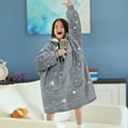 thumbnail image 3 of PAVILIA Wearable Blanket Sweatshirt for Kids Boy Girl, Warm Cozy Giant Hoodie with Two Pockets and Long Sleeves, Fleece Sherpa Oversized Hooded Blanket Pullover Gift for Teens Youths, Glow Star Gray, 3 of 7