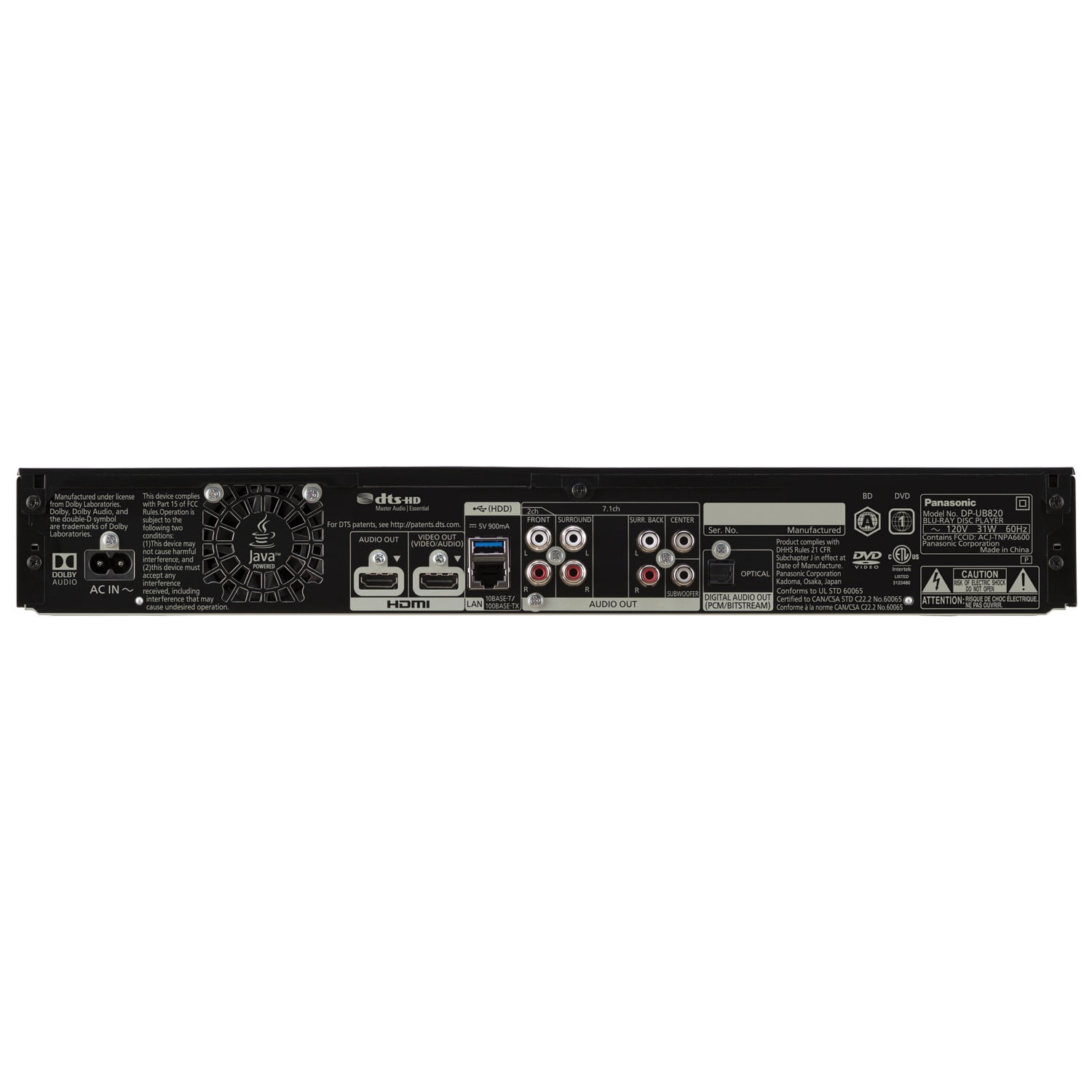 Panasonic Ultra HD Blu-Ray Player with Wi-Fi, DP-UB820-K