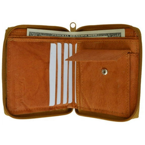 Genuine Leather Zip-Around Men's Bifold Wallet with coin pocket Black Brown Burgundy