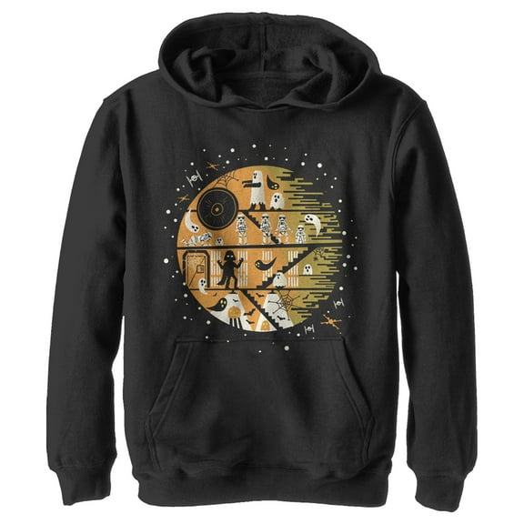 Boy's Star Wars Spooky Death Star  Pull Over Hoodie Black Large