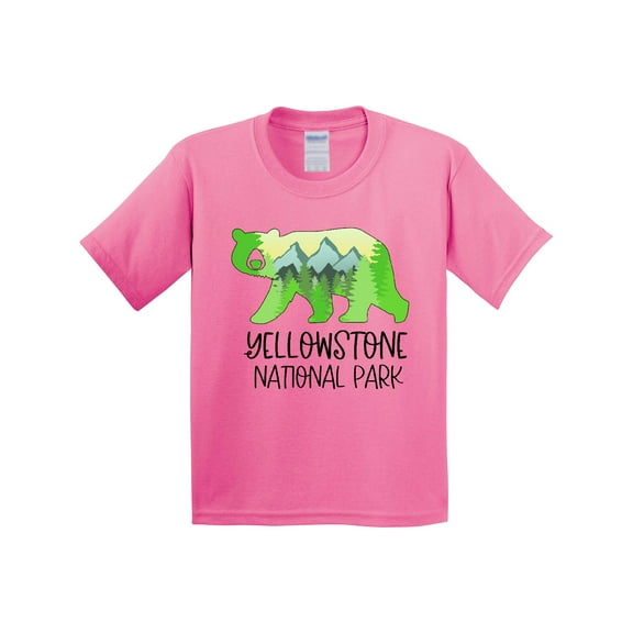 Inktastic Yellowstone National Park Mountains and Bear Shape Youth T-Shirt