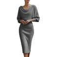 thumbnail image 2 of Wlynlyn Womens Dresses Cowl Neck Ruched Business Office Elegant Midi Dress Long Sleeve Solid Color Wear to Work Dresses, 2 of 7
