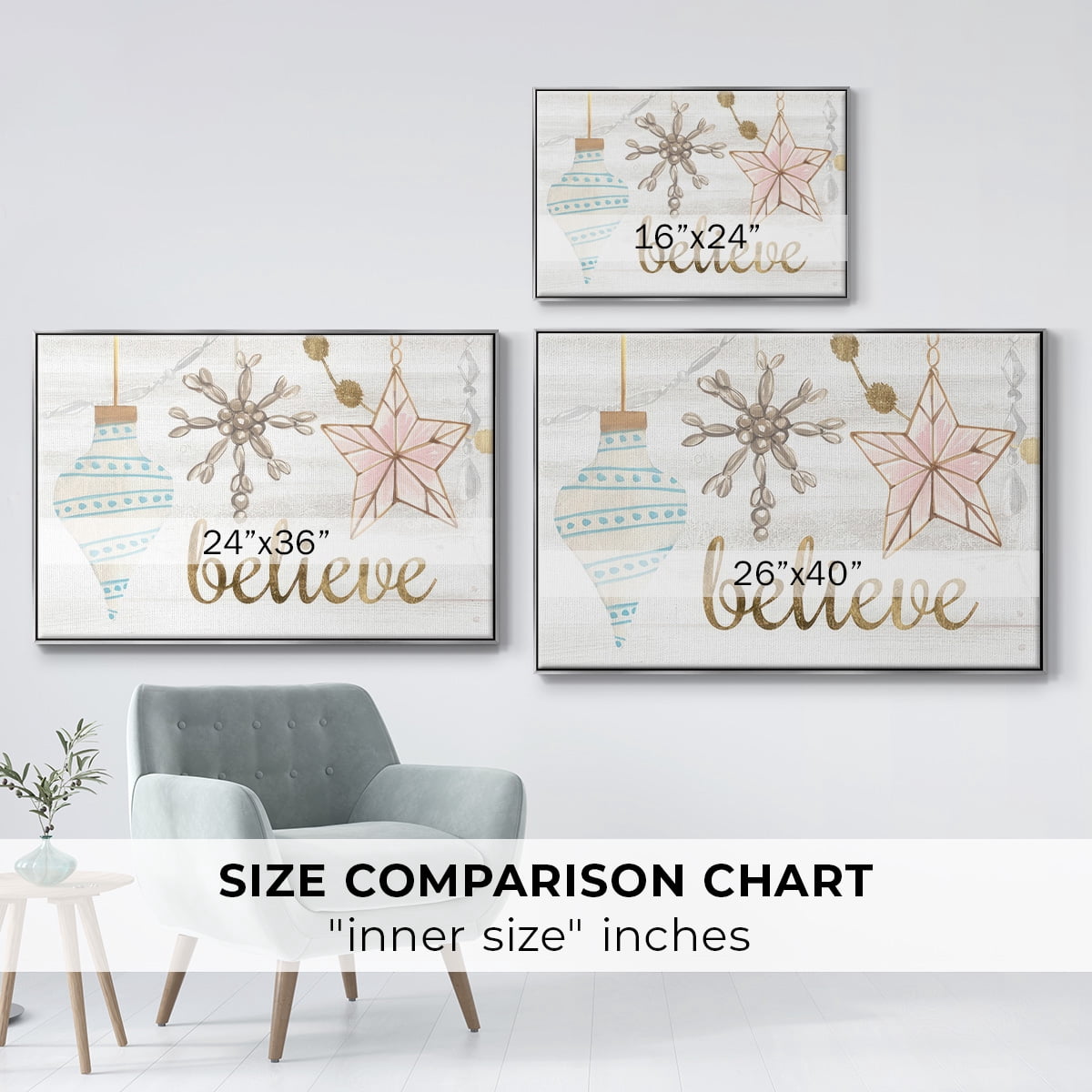 Elegant Ornaments Collection A - Framed Gallery Wrapped Holiday Canvas - 27 x 41 - Silver Frame