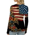 thumbnail image 4 of Women’s Long Sleeve Crewneck Top with Flag and Floral Print Casual Pullover Soft Lightweight Knit Sweater for Daily Wear Black 2XL, 4 of 5