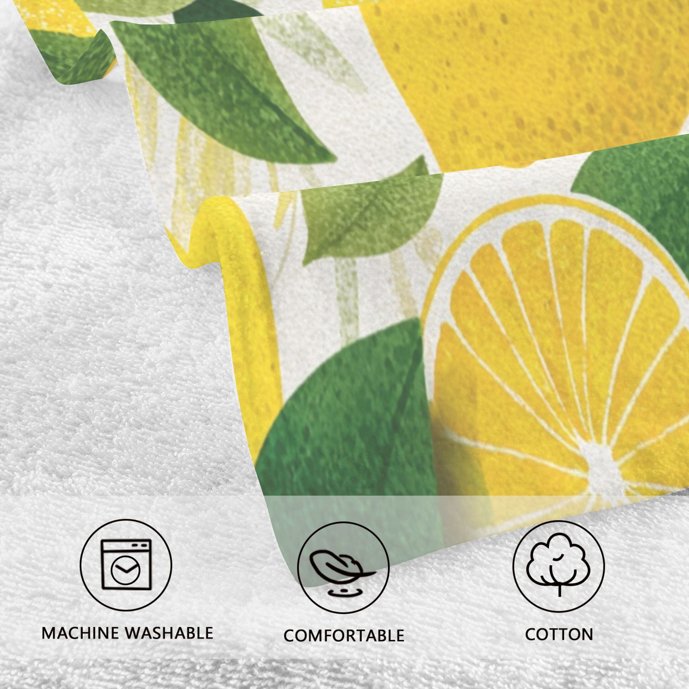 2 Pieces of Cotton Towel Face Towel Set Hand Towel Bath Towel Cotton Bath Towel Sets Yellow Lemon Pattern