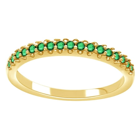 - 14K Yellow Gold Over Sterling Silver Round Cut Simulated Green Emerald CZ Half Eternity Band Ring By Jewel Zone US
