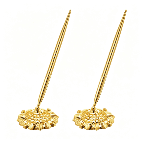 CCOCC 2 Pieces Wedding Pens for Guest Book Signing Pen with Metal Hollow Round Holder Stand Set for Wedding Bridal Engagement Reception Supplies(Gold) Gold Pens