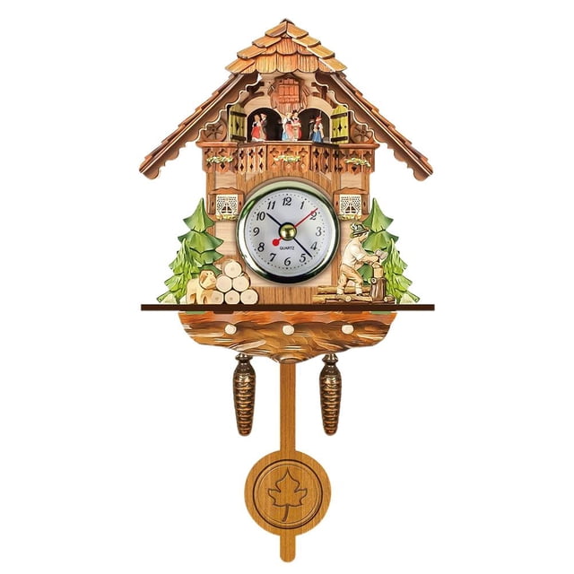 BRI Reloj de cuco antiguo de madera, casa de pájaros, reloj de pared, decoración del hogar, reloj de cuco colgante, péndulo con campana oscilante automática, decoración del hogar